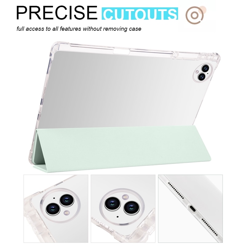 Husa tableta pentru Huawei MatePad Pro 13.2 2023, TPU transparent cu 3 plieri, piele inteligenta, verde deschis