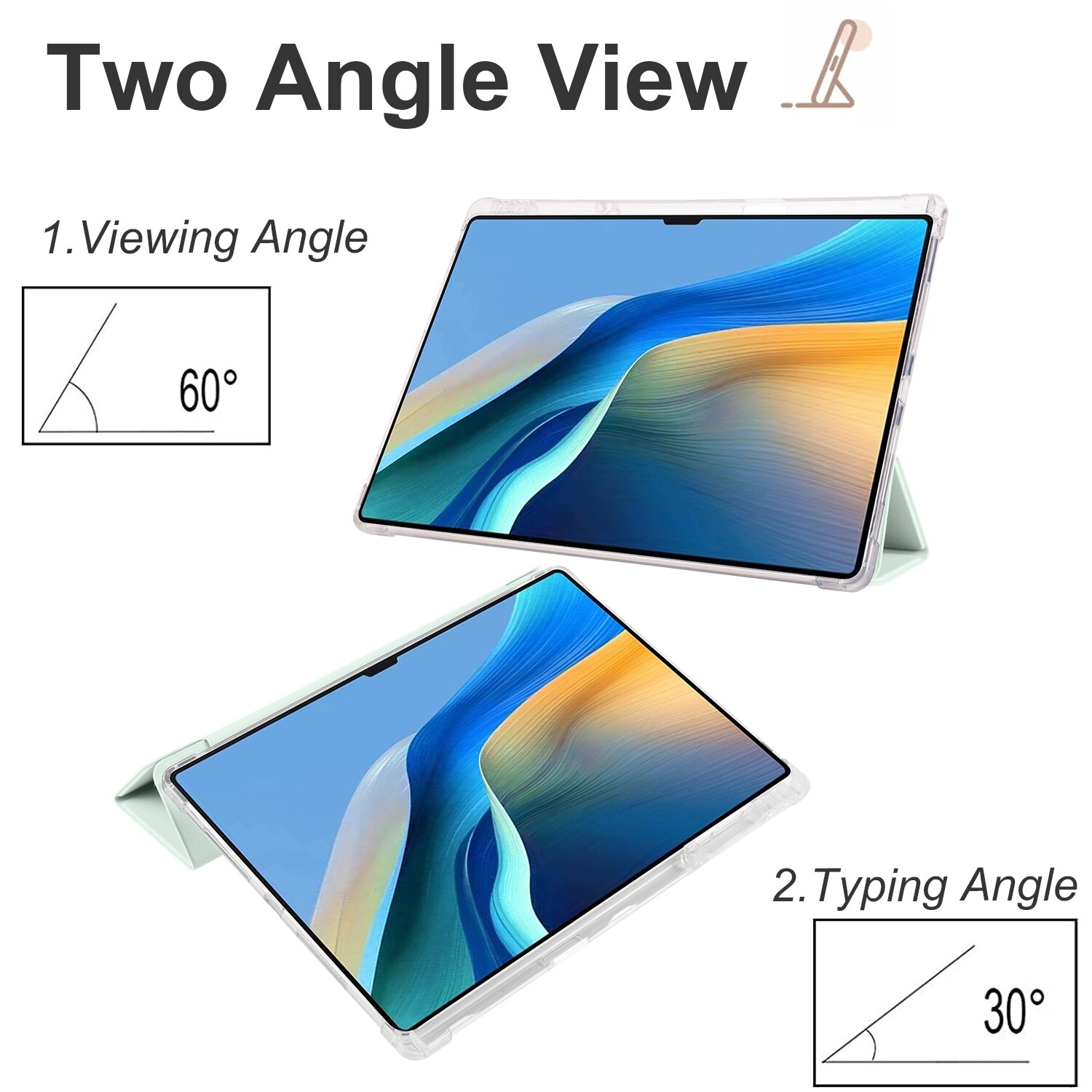 Husa tableta pentru Huawei MatePad Pro 13.2 2023, TPU transparent cu 3 plieri, piele inteligenta, verde deschis