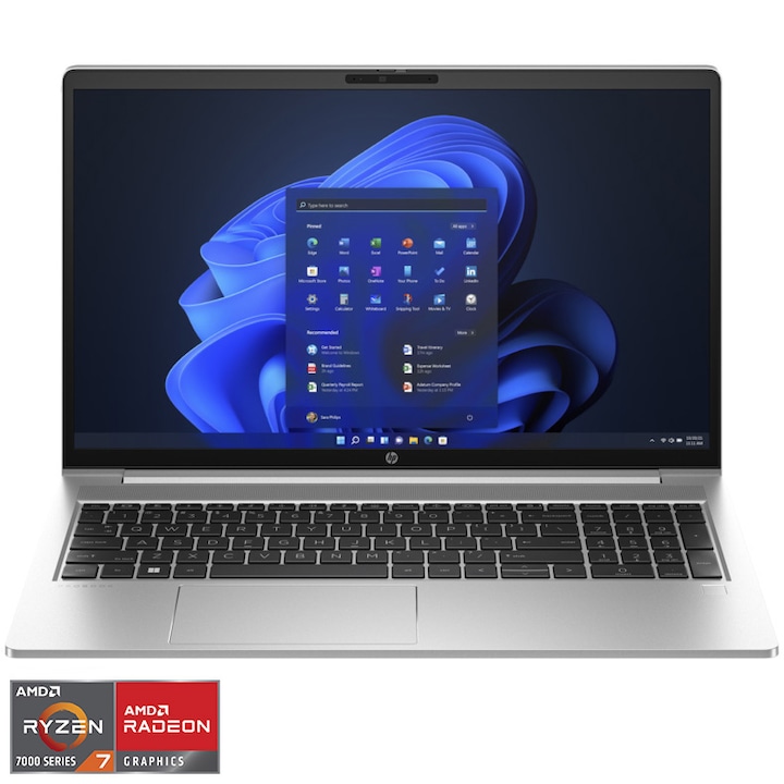 Laptop HP ProBook 455 G10 cu procesor AMD Ryzen™ 7 7730U pana la 4.5GHz, 15.6'', Full HD, IPS, 16GB DDR4 RAM, 512GB SSD, AMD Radeon™ Graphics, Windows 11 Pro, Pike silver