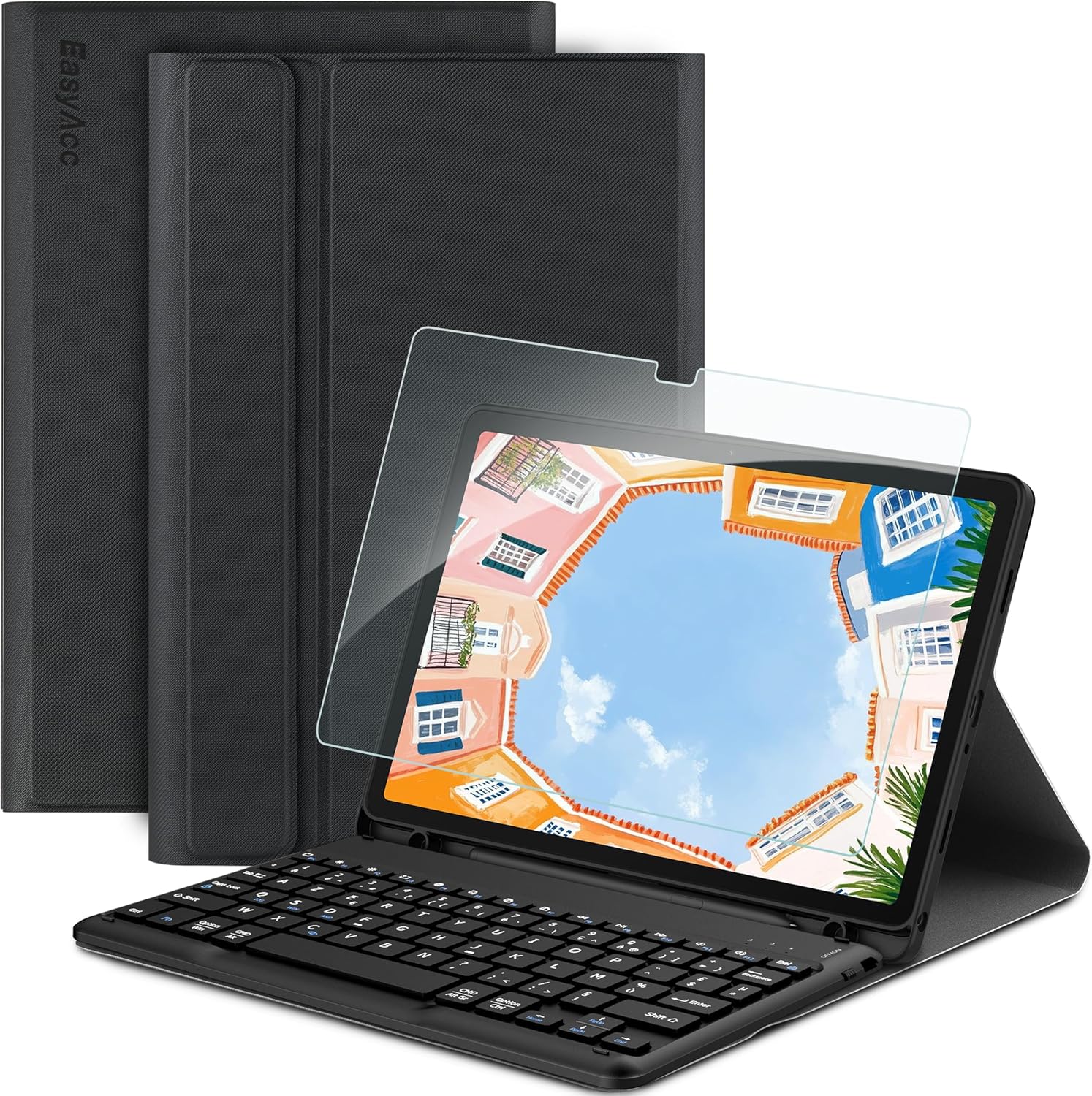 Futeral cu tastatura Bluetooth pentru Samsung Galaxy Tab A9+ 11, 3 in 1, piele velur, protectie completa
