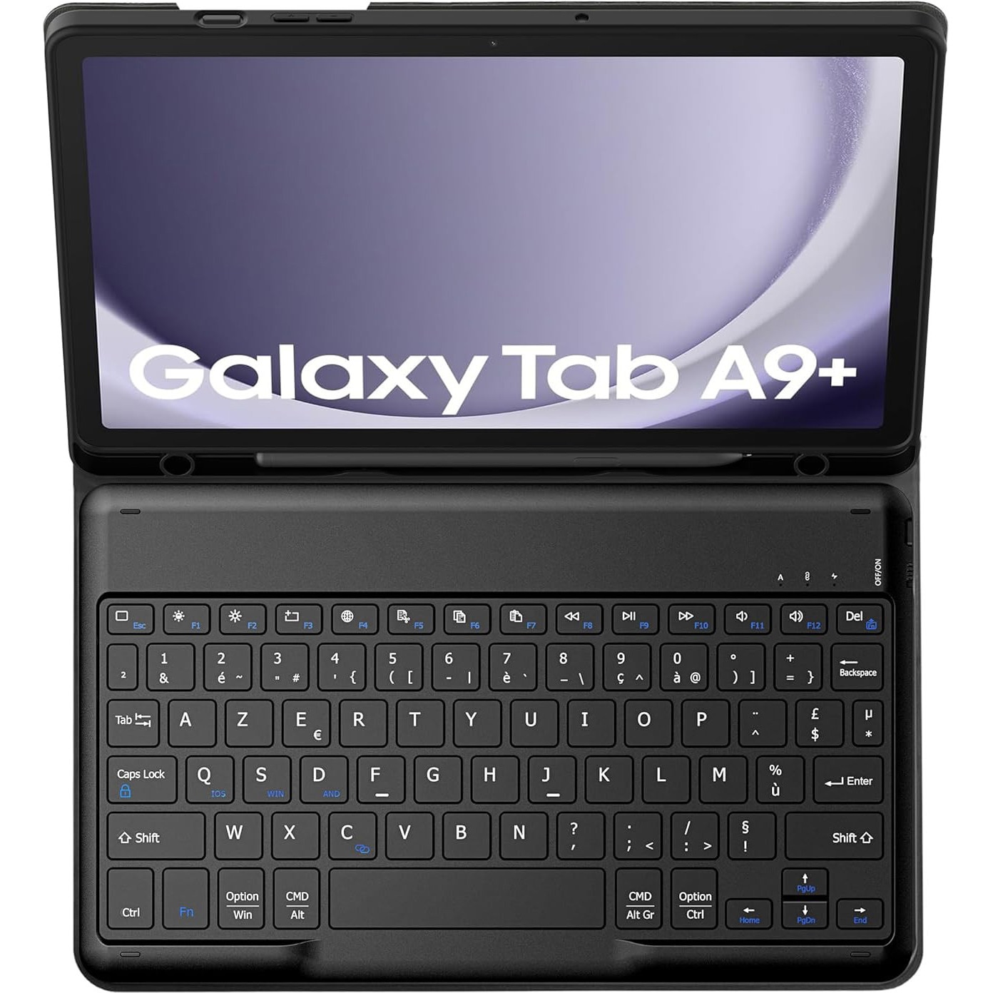 Futeral cu tastatura Bluetooth pentru Samsung Galaxy Tab A9+ 11, 3 in 1, piele velur, protectie completa