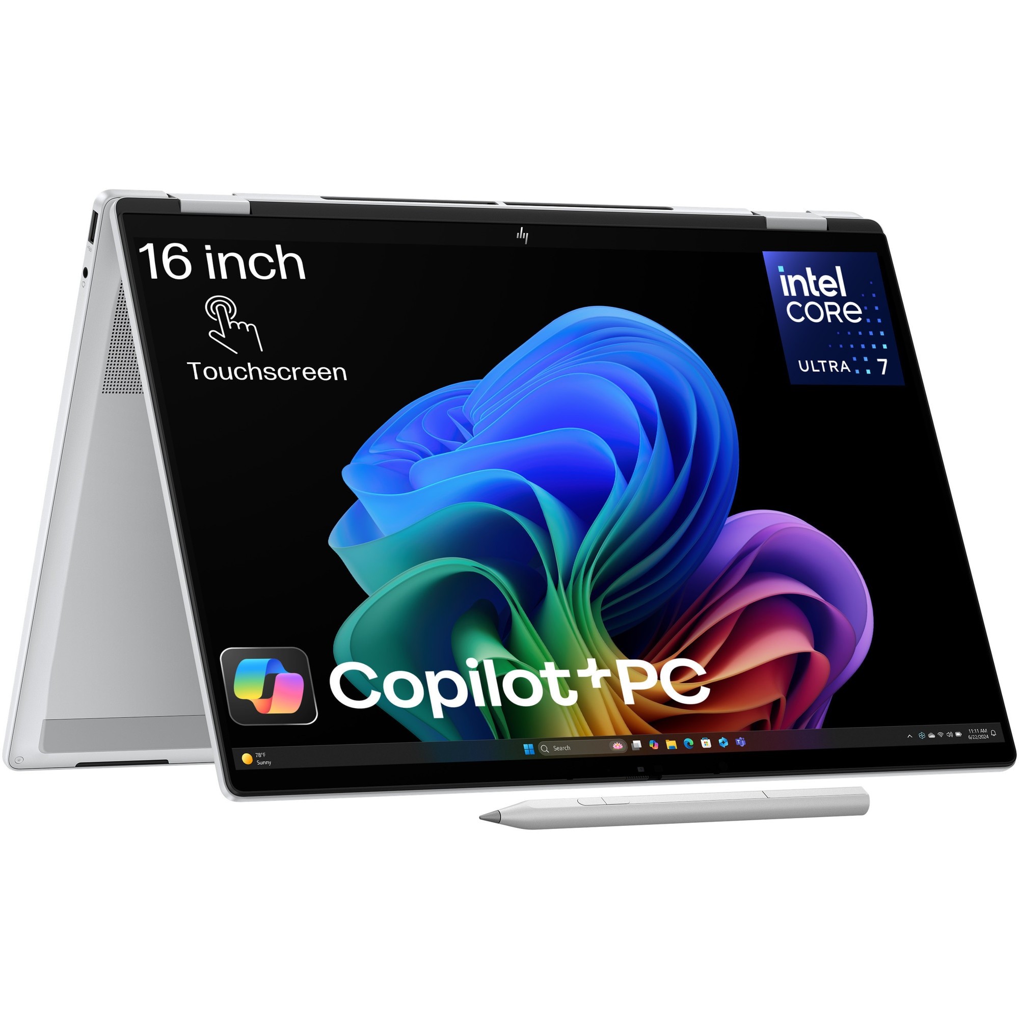 Laptop HP OmniBook X Flip Next Gen AI 16-as0022nn cu procesor Intel® Core™ Ultra 7 256V pana la 4.8GHz, 16", 2K, IPS, 16GB LPDDR5x RAM, 2TB SSD, Intel® Arc™ Graphics, Windows 11 Home, Silver