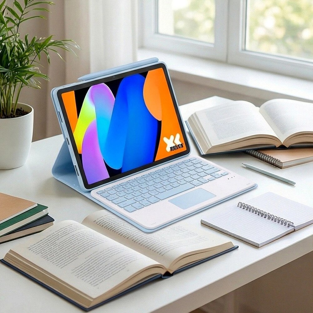 Husa cu tastatura Bluetooth si touchpad pentru tableta 11", albastru
