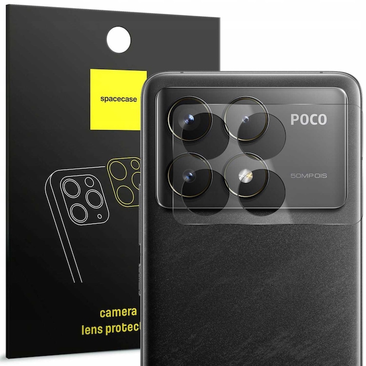 Folie protectie camera Spacecase pentru Poco F6 Pro 5G, sticla intarita Asahi Glass, transparenta, set aplicare
