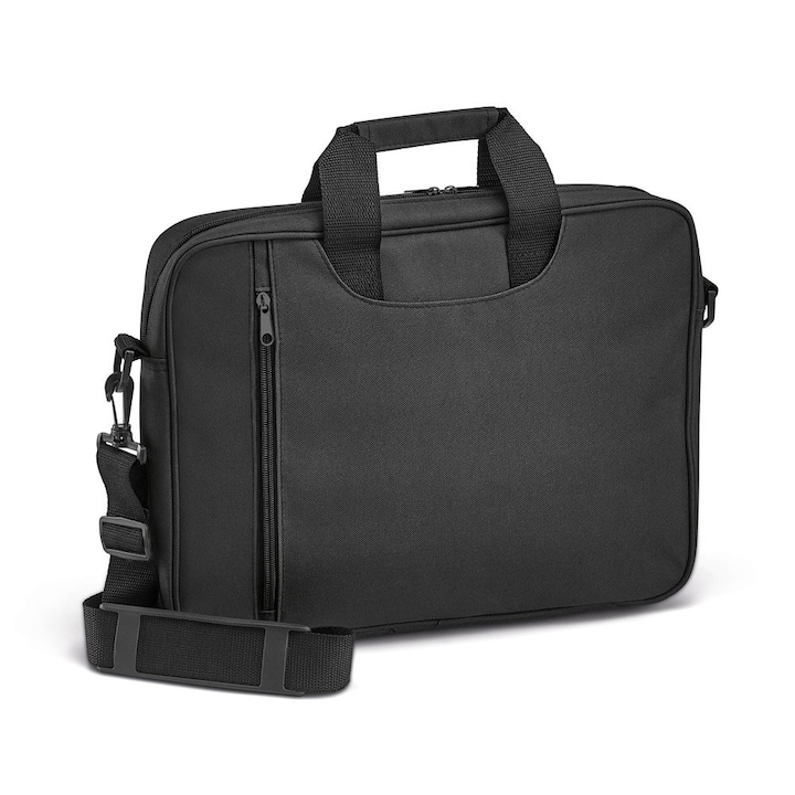 Geanta laptop 37x29x6 cm, bretea de umar ajustabila, Everestus, 20FEB0278, Poliester 600D, Negru, saculet si eticheta bagaj incluse