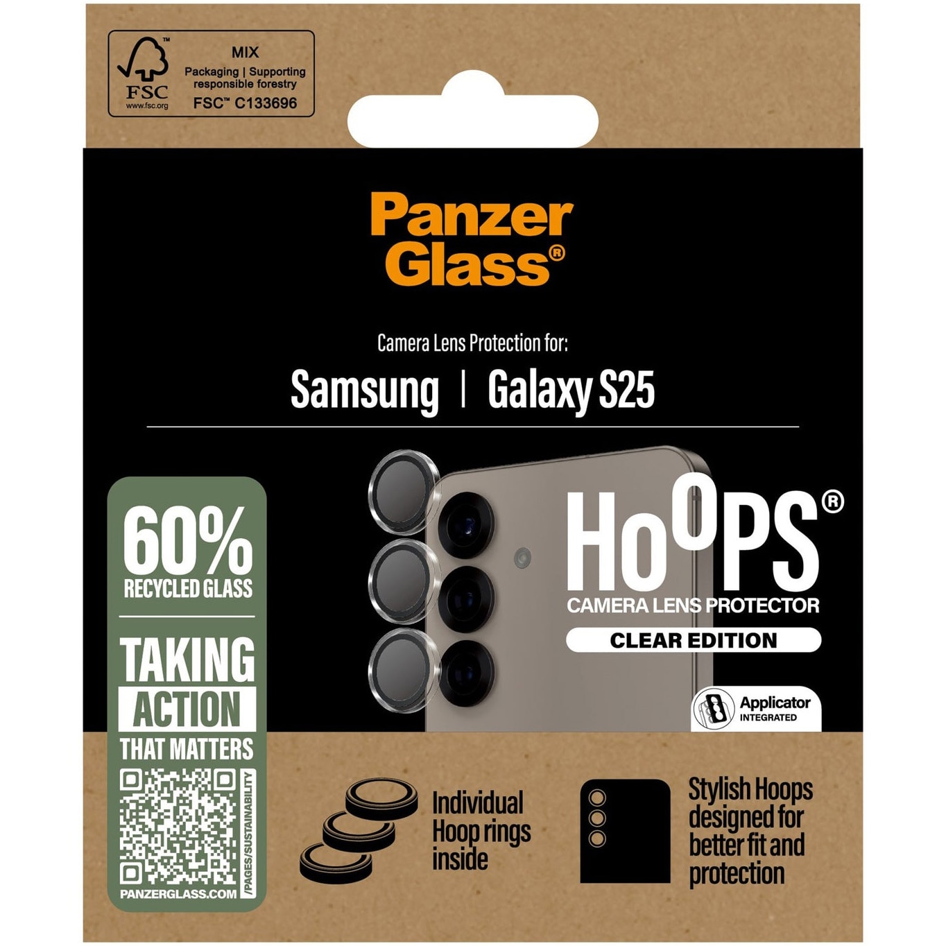 Folie de protectie sticla camera PanzerGlass Hoops pentru Samsung Galaxy S25, Transparent