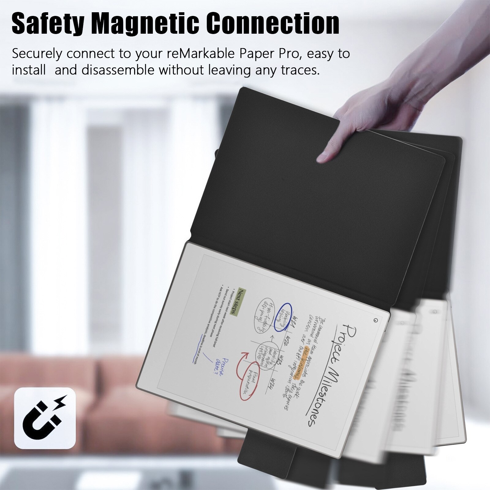 Husa compatibila reMarkable Paper Pro 2024, ulta slim, functie wake up - sleep, inchidere magnetica, waterproof, anti zgarieturi, anti pete, negru