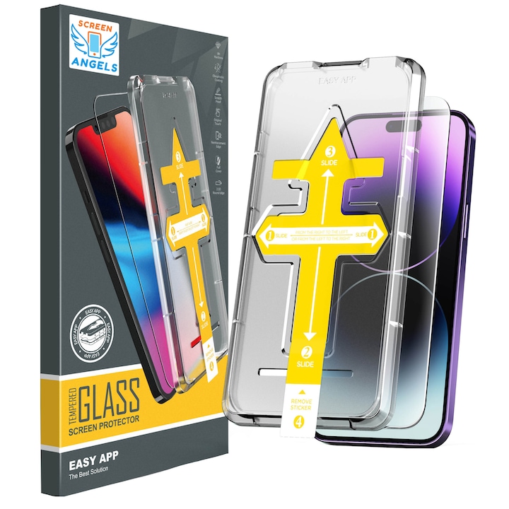 Folie de Protectie din Sticla Temperata premium pentru Iphone 13 MINI, Screen Angels, instalare rapida si usoara cu kitul de instalare Easy App patentat, protectie ecran telefon, potrivire perfecta