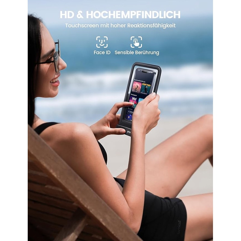 ToyTails Husa Waterproof Universala IPX8, Dubla Protectie - Geanta Rezistenta la Apa pentru Inot, Telefoane cu Ecran Mare pana la 7,5 Inch, negru
