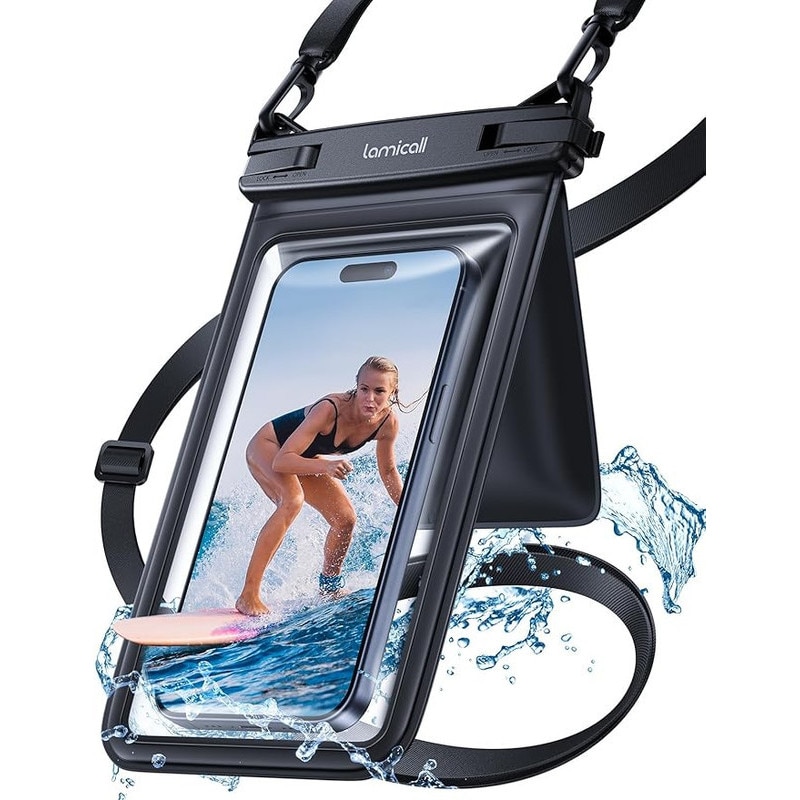 ToyTails Husa Waterproof Universala IPX8, Dubla Protectie - Geanta Rezistenta la Apa pentru Inot, Telefoane cu Ecran Mare pana la 7,5 Inch, negru