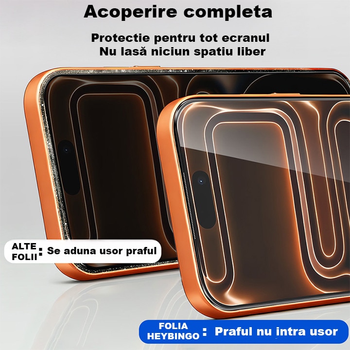 Folie Telefon HD Compatibila cu iPhone 17, HEYBINGO, E-SNAP, din Sticla Securizata Duritate 9H, Cu Kit de Aplicare Instanta si Functie Automata de Indepartare a Prafului, Rezistenta la zgarieturi, Protectie Ecran Premium