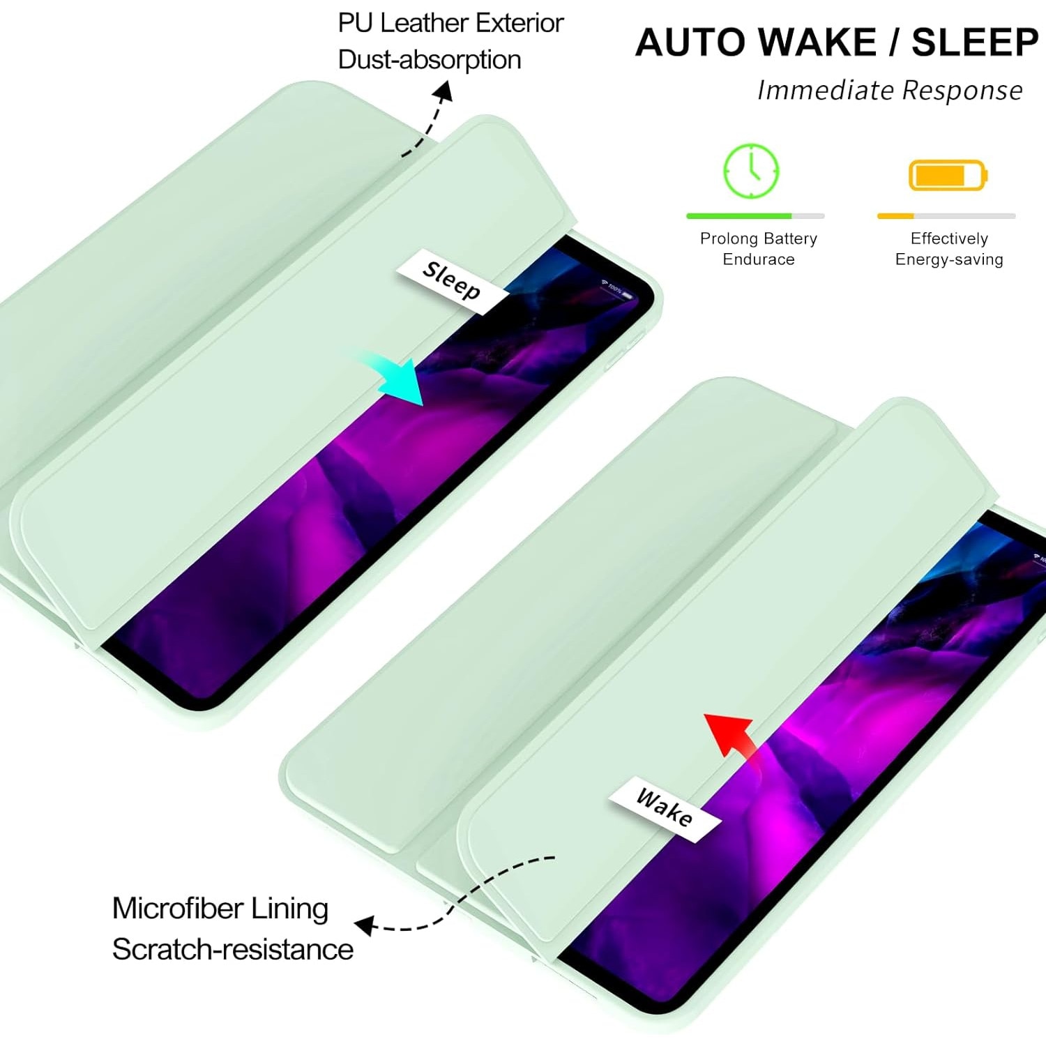 Husa Ultra Slim pentru tableta Apple iPad Pro 11 (2024), TPU Smart Cover - Verde Menta
