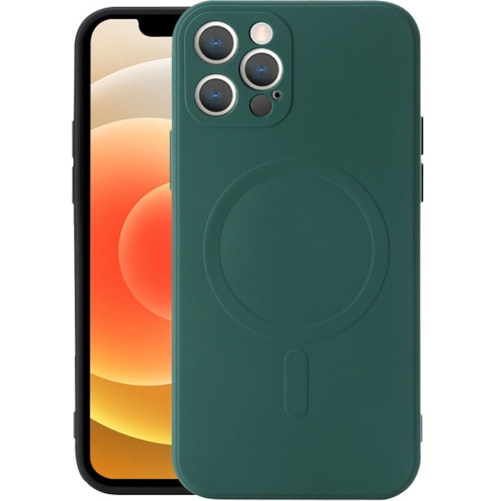 Husa pentru iPhone 12 Pro Max ZAFIT®, cu incarcare Magsafe, Silicon, Verde