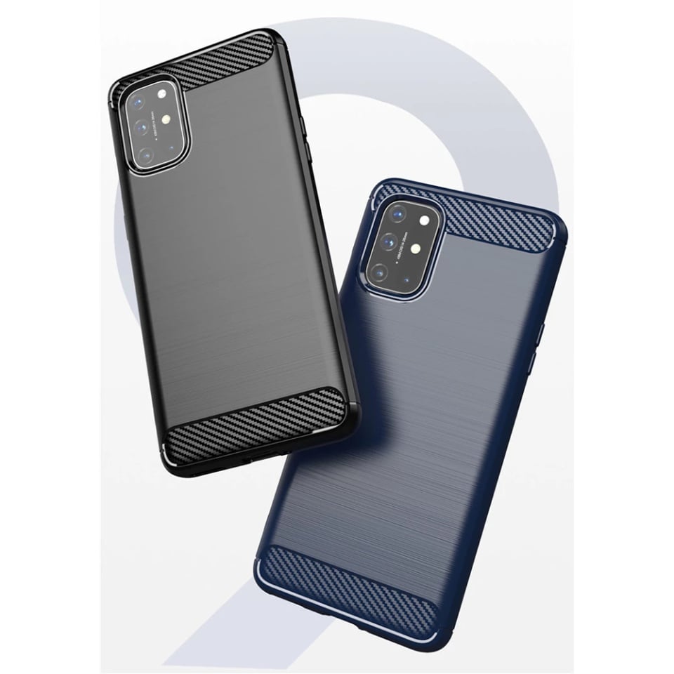 Husa pentru OnePlus 8T, SKYDDAR INNOVATION, Carbon Silicone, din Silicon Slim, cu textura Fibra Carbon, set cu sticker, Negru