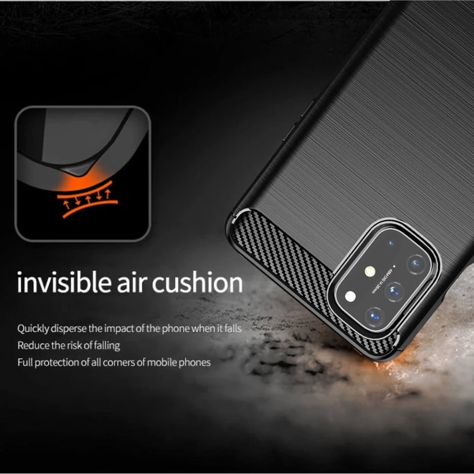 Husa pentru OnePlus 8T, SKYDDAR INNOVATION, Carbon Silicone, din Silicon Slim, cu textura Fibra Carbon, set cu sticker, Negru