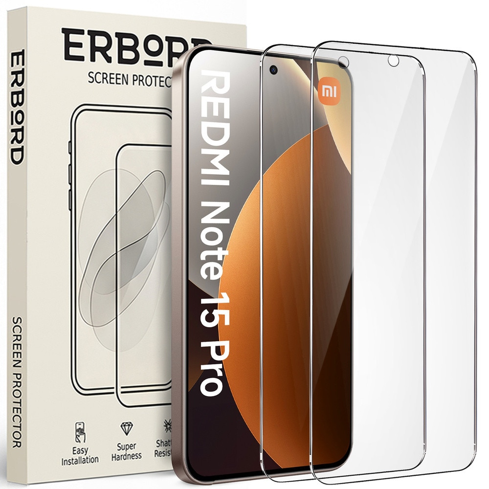 Set 2x Folii de Protectie ERBORD 9H Hard Glass pentru Xiaomi Redmi Note 15 Pro 5G, transparent, usor de montat