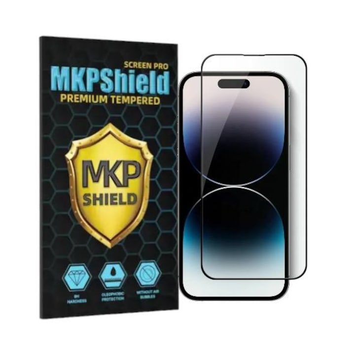 Folie Protectie Sticla securizata Mkpshield, compatibila iPhone 17 Pro, Full Glue, Ultra HD, Margini Negre