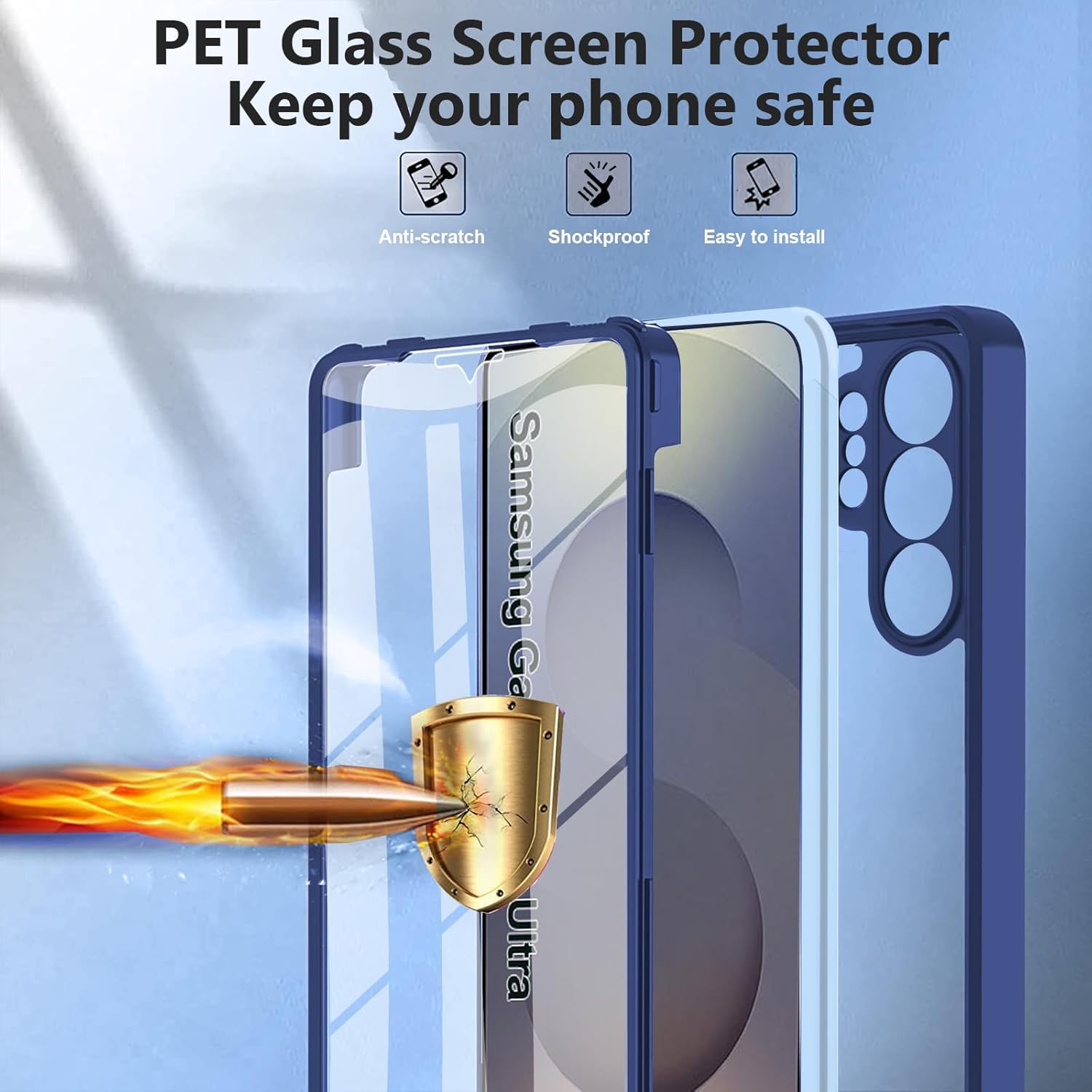 Set 360: Husa cu folie integrata pentru Samsung Galaxy S26 Ultra Protectie 360 fata / spate - albastru