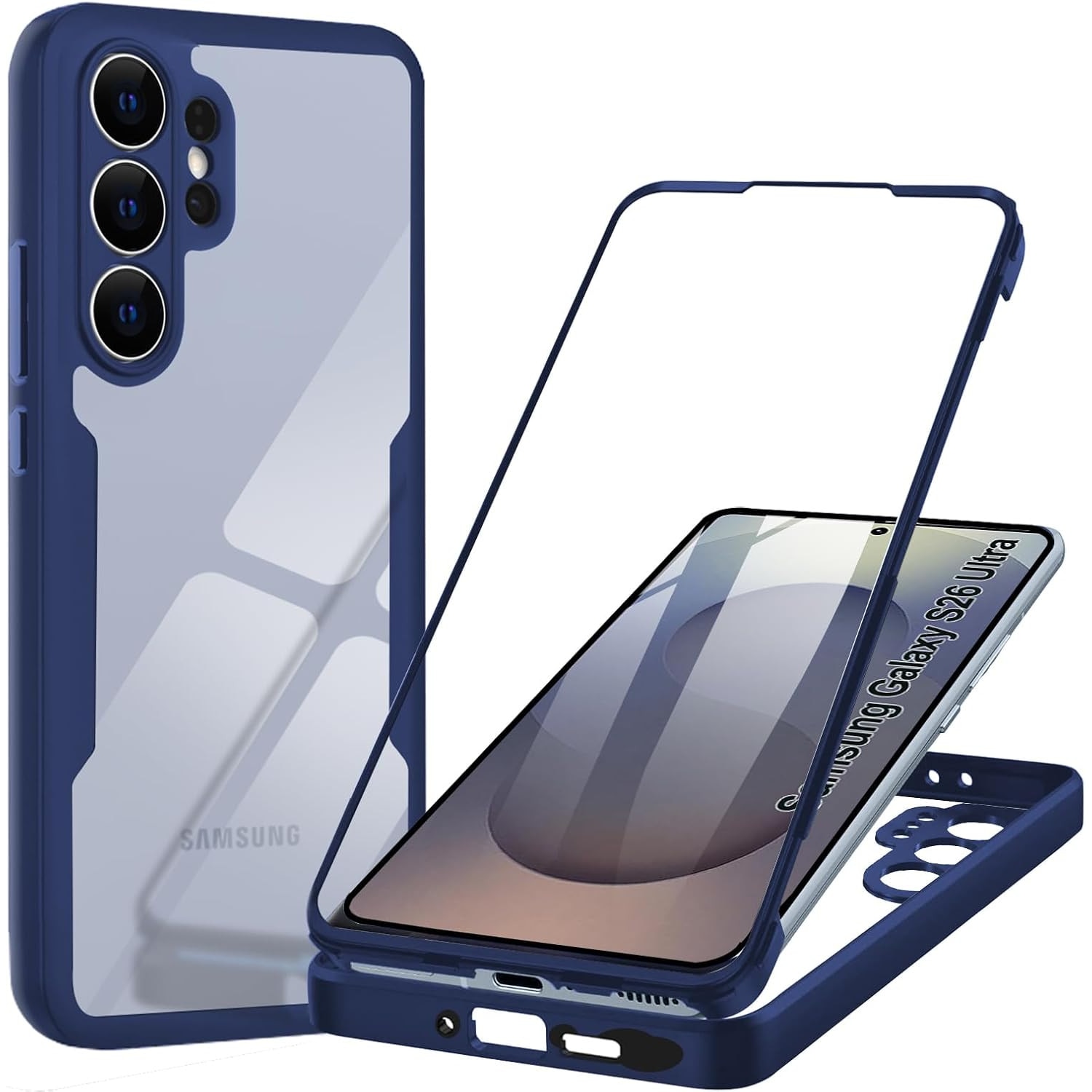 Set 360: Husa cu folie integrata pentru Samsung Galaxy S26 Ultra Protectie 360 fata / spate - albastru