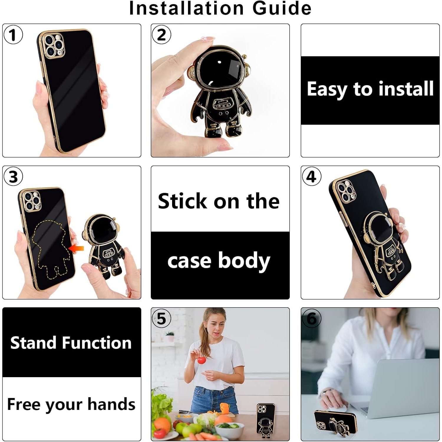 Husa de Protectie TPU 2in1, Flippy, pentru Apple iPhone 14 Pro, Astronaut cu Suport, Antisoc, Rezistenta la Impact, Protectie Camera, Negru