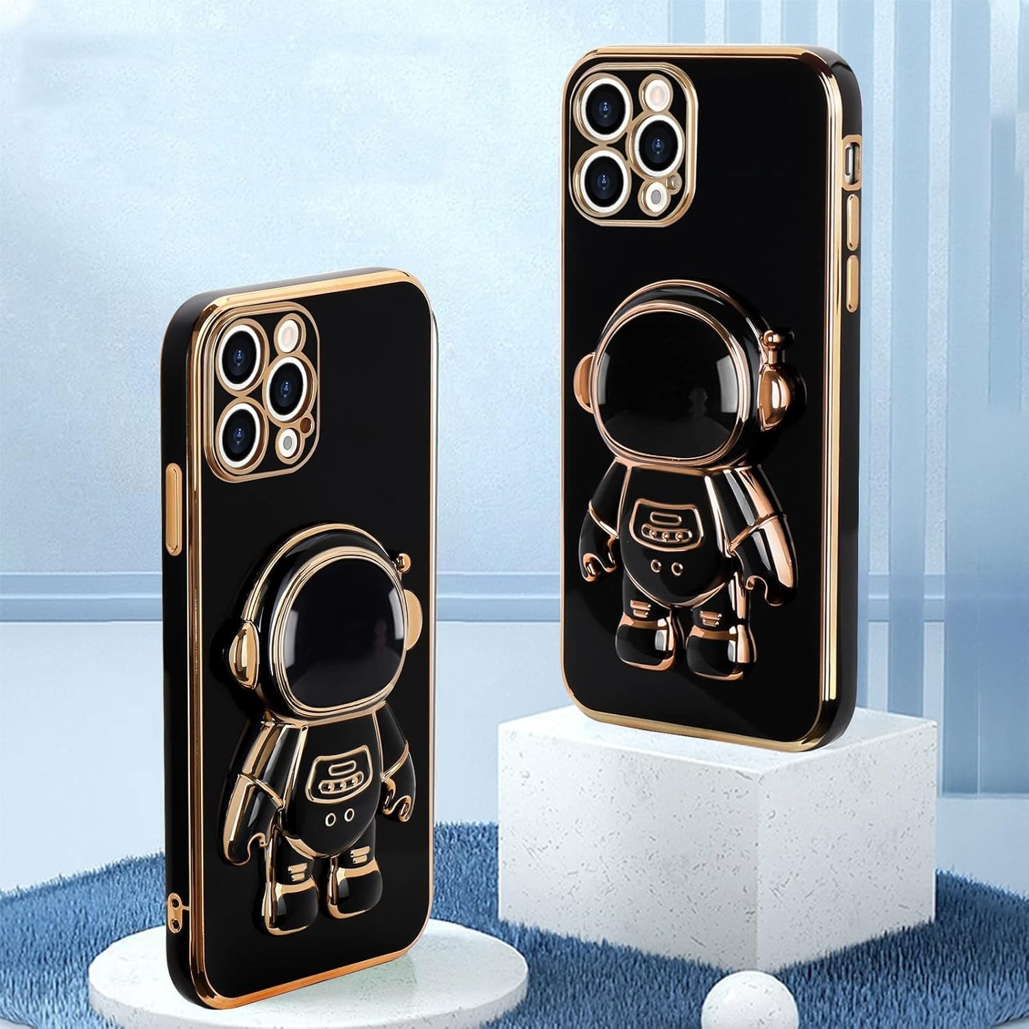 Husa de Protectie TPU 2in1, Flippy, pentru Apple iPhone 14 Pro, Astronaut cu Suport, Antisoc, Rezistenta la Impact, Protectie Camera, Negru