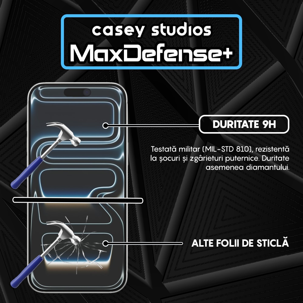 Folie Sticla CASEY STUDIOS™ compatibila cu iPhone 17 Pro Max, Full Cover 3D, Full Glue, Sticla Securizata, Duritate Militara, Ultra HD, Protectie Profesionala Ecran 3D, Anti Zgarieturi, Anti Socuri, Transparenta