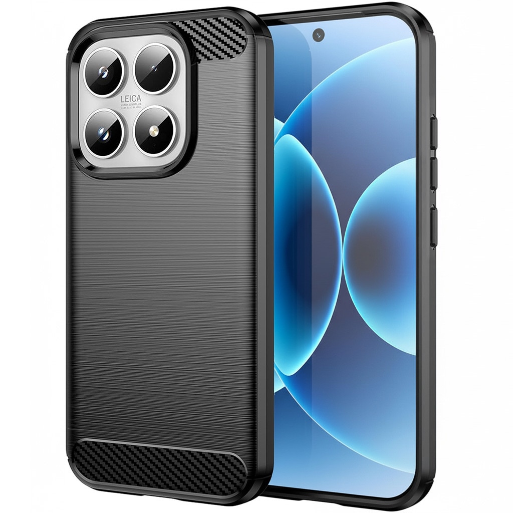 Husa pentru Xiaomi 17, SKYDDAR INNOVATION, Carbon Silicone, din Silicon Slim, cu textura Fibra Carbon, set cu sticker, Negru