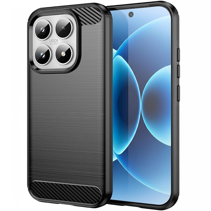 Husa pentru Xiaomi 17, SKYDDAR INNOVATION, Carbon Silicone, din Silicon Slim, cu textura Fibra Carbon, set cu sticker, Negru