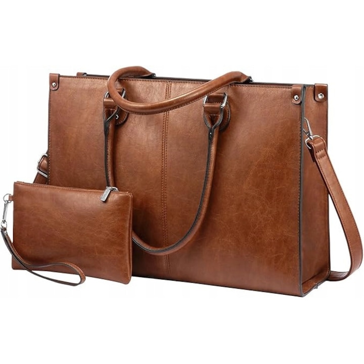 Geanta laptop pentru femei Lovevook 15,6", culoare bronz, dimensiuni 38x28x10cm, design elegant, organizare inteligenta