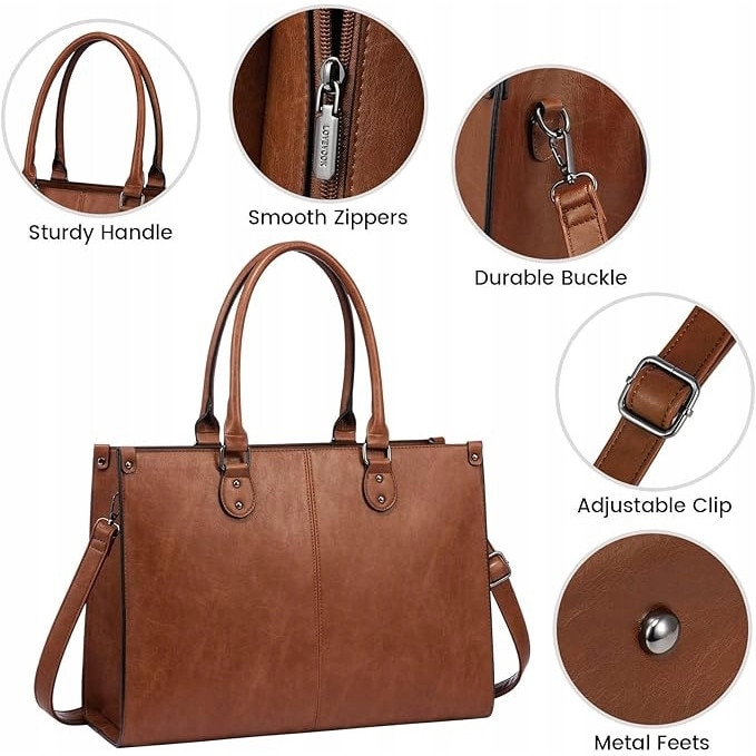 Geanta laptop pentru femei Lovevook 15,6", culoare bronz, dimensiuni 38x28x10cm, design elegant, organizare inteligenta