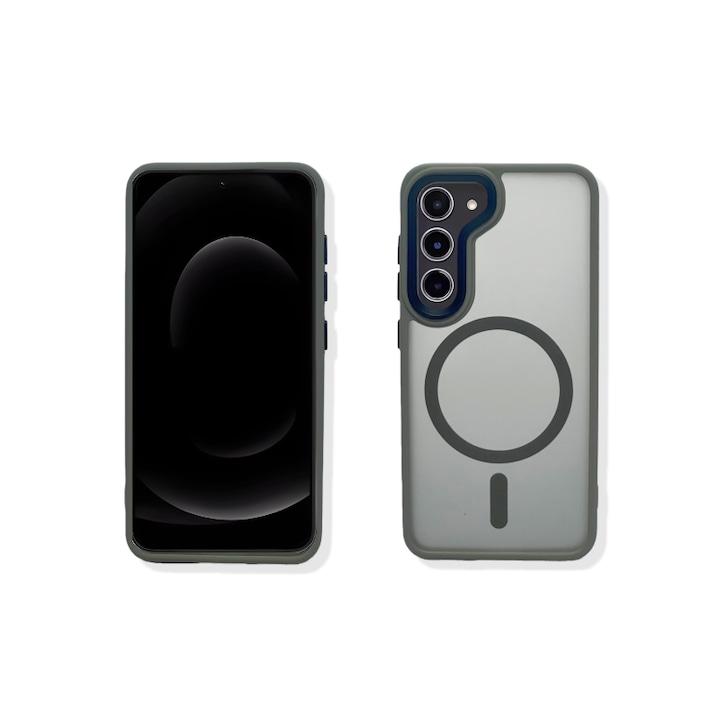 Carcasa magnetica pentru Samsung Galaxy S23+, gri, TPU+PC, rezistenta la amprente, antichoc – Protectie Completa, Compatibila cu Incarcare Wireless si Accesorii MagSafe