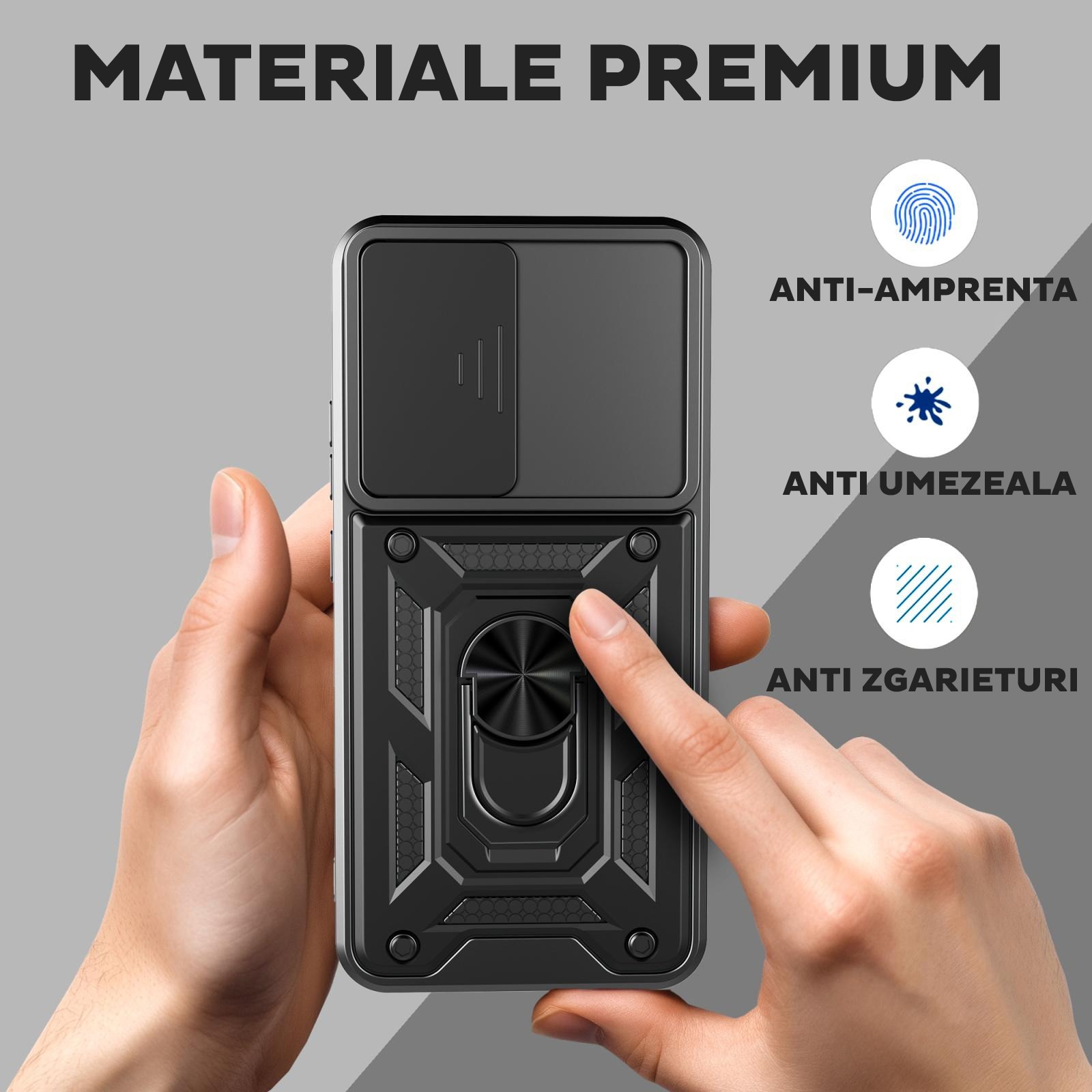 Husa pentru Oppo Reno 14 F / Reno 14 FS 5G cu inel rotativ 360 Daden, Camshield series, Hybrid Antisoc, Slider pentru protectia camerei, Argintiu