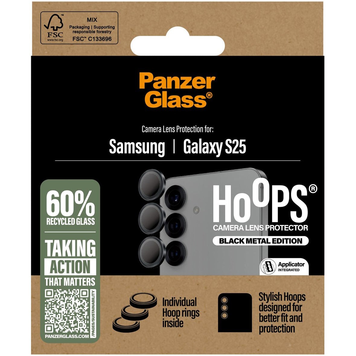 Folie de protectie sticla camera PanzerGlass Hoops pentru Samsung Galaxy S25, Negru