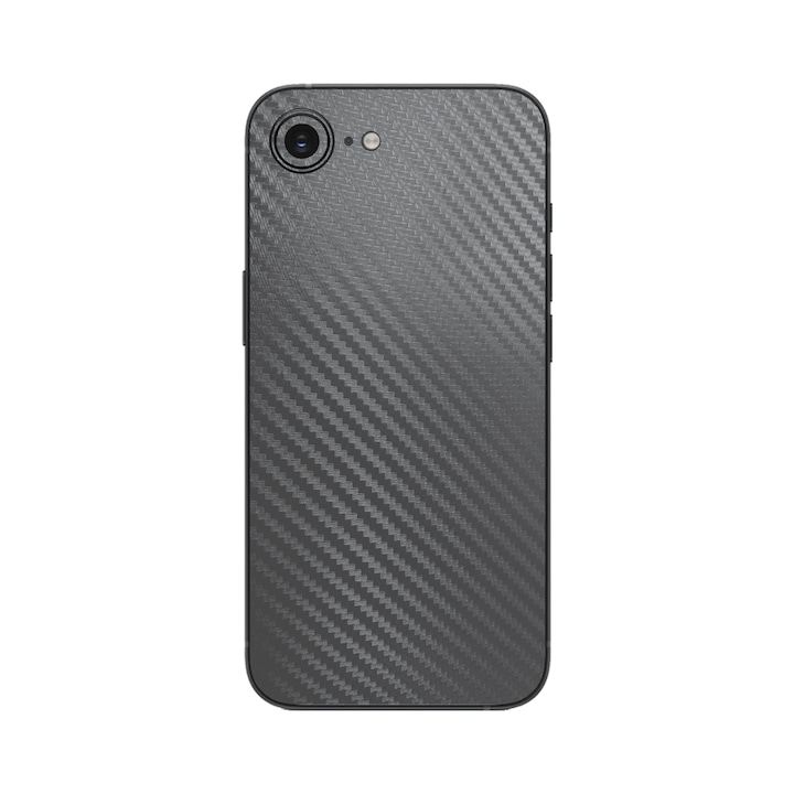 Folie Protectie iSkinz pentru Apple iPhone 16e - Carbon Negru, Split Cut, Skin Adeziv Cover pentru Carcasa Spate