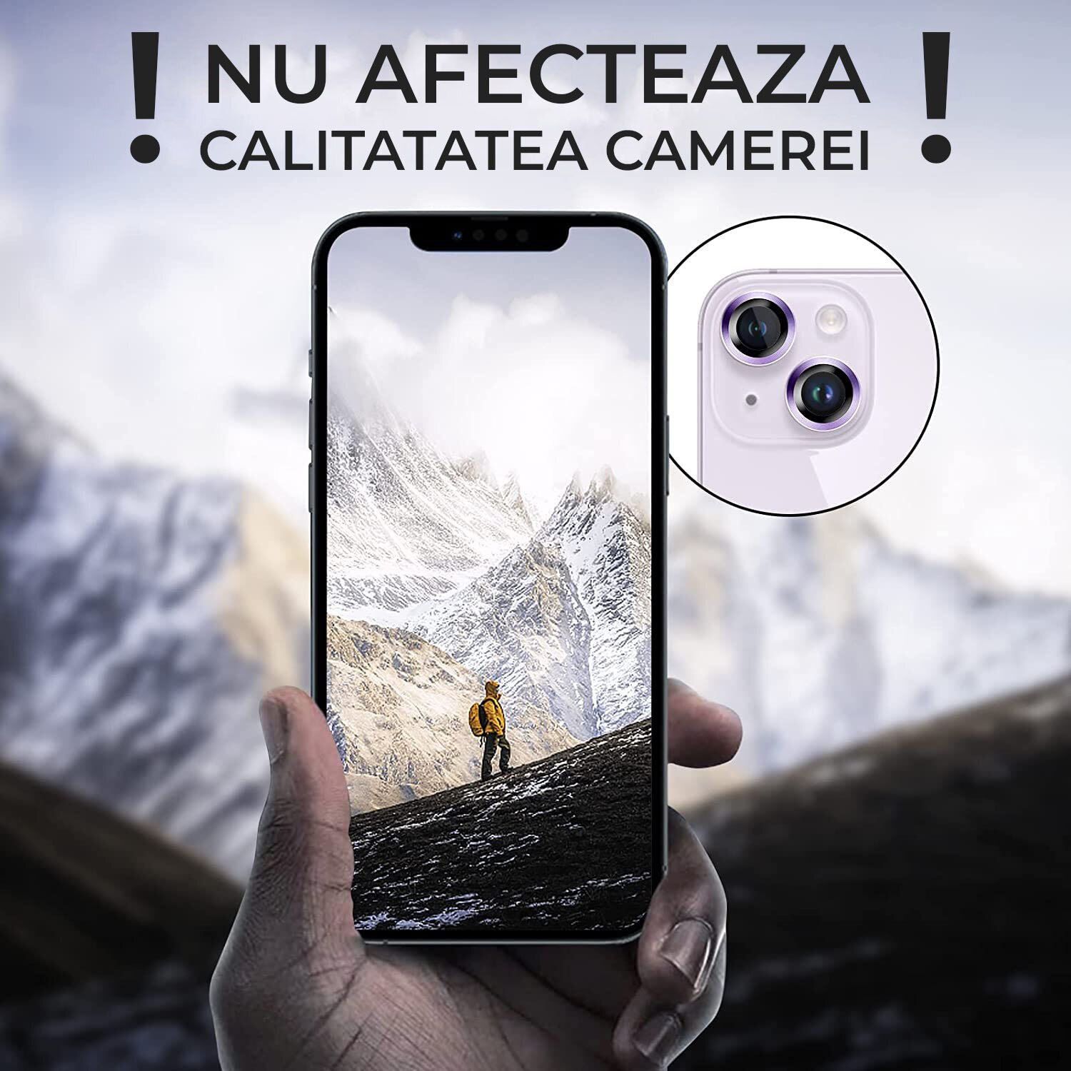 Folie Camera Daden din sticla pentru iPhone 14, Full Cover, Protectie Profesionala, Ultra Rezistenta, Calitate Premium, Mov
