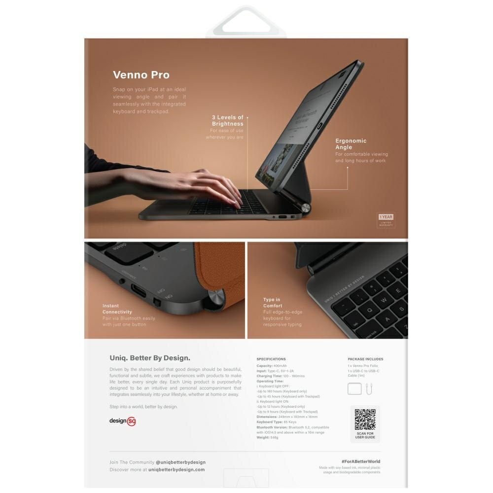 Husa Venno Pro Magnetic Smart cu tastatura pentru iPad Pro 11", caramel, 249x193x16mm
