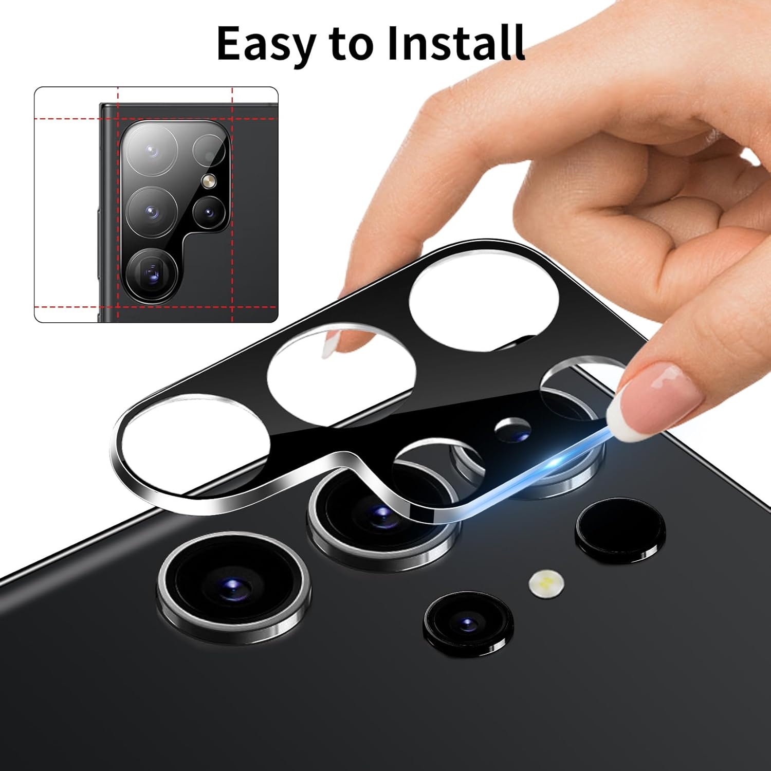 Folie protectie camera din sticla securizata, MDUG, compatibila cu Samsung Galaxy S24 Ultra, 9H, Negru