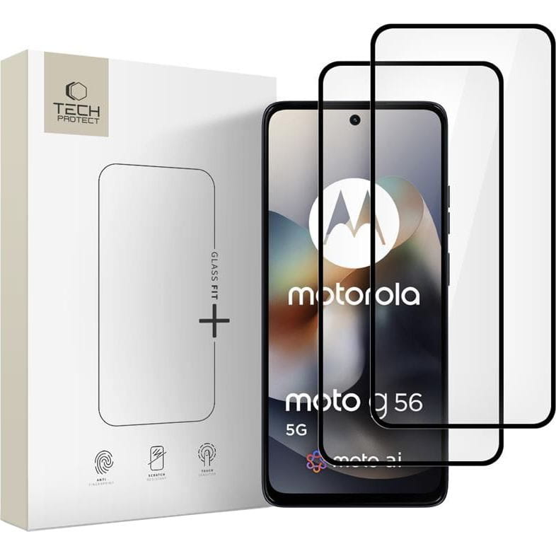 Set 2x Sticla Tech-Protect Glass Fit+ pentru Motorola Moto G56, transparenta