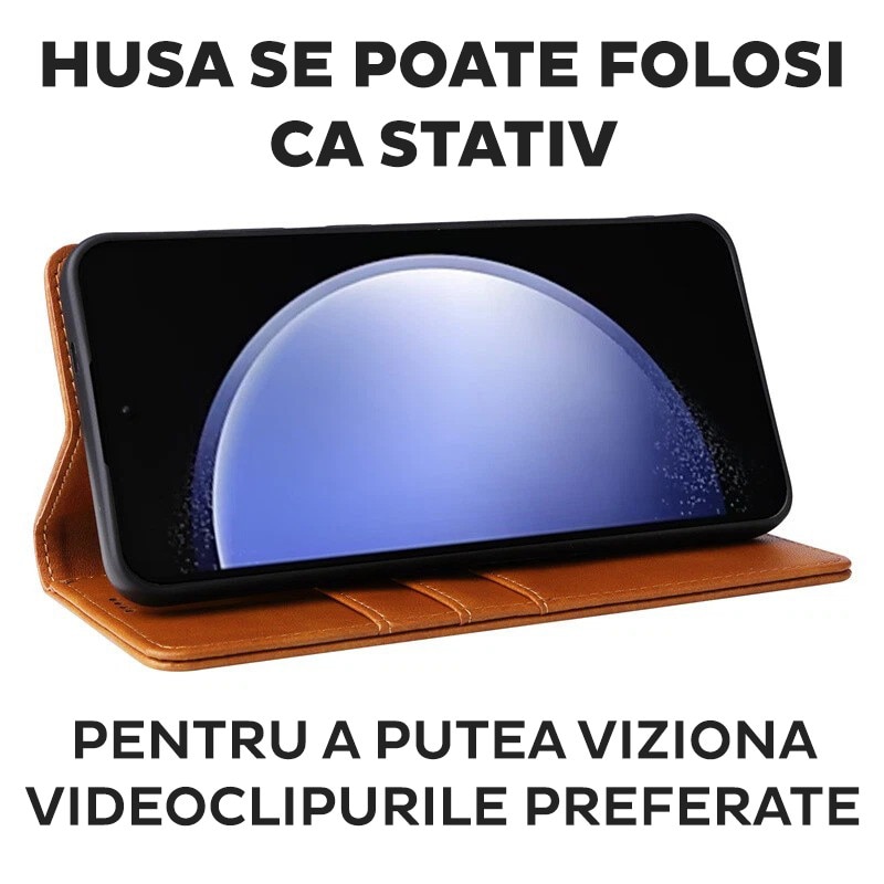 Husa pentru Samsung Galaxy A17 5G Daden® Flip Leather Deluxe, Antisoc, Inchidere magnetica, Buzunar card, Calitate Premium, Maro