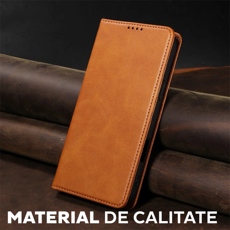Husa pentru Samsung Galaxy A17 5G Daden® Flip Leather Deluxe, Antisoc, Inchidere magnetica, Buzunar card, Calitate Premium, Maro