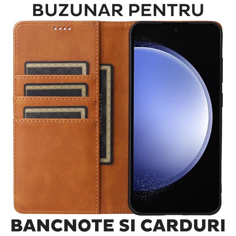 Husa pentru Samsung Galaxy A17 5G Daden® Flip Leather Deluxe, Antisoc, Inchidere magnetica, Buzunar card, Calitate Premium, Maro