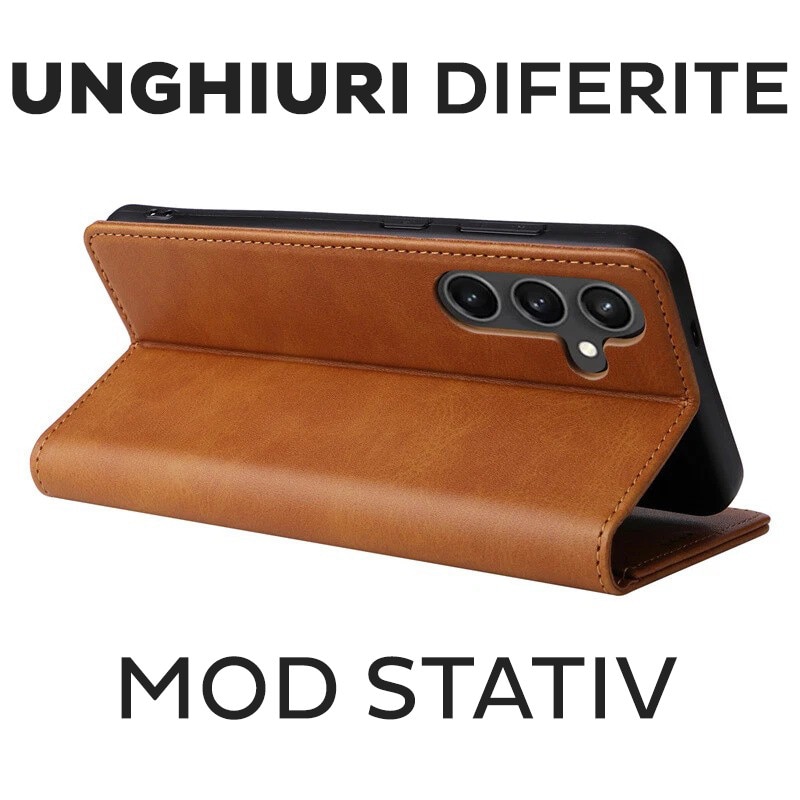 Husa pentru Samsung Galaxy A17 5G Daden® Flip Leather Deluxe, Antisoc, Inchidere magnetica, Buzunar card, Calitate Premium, Maro