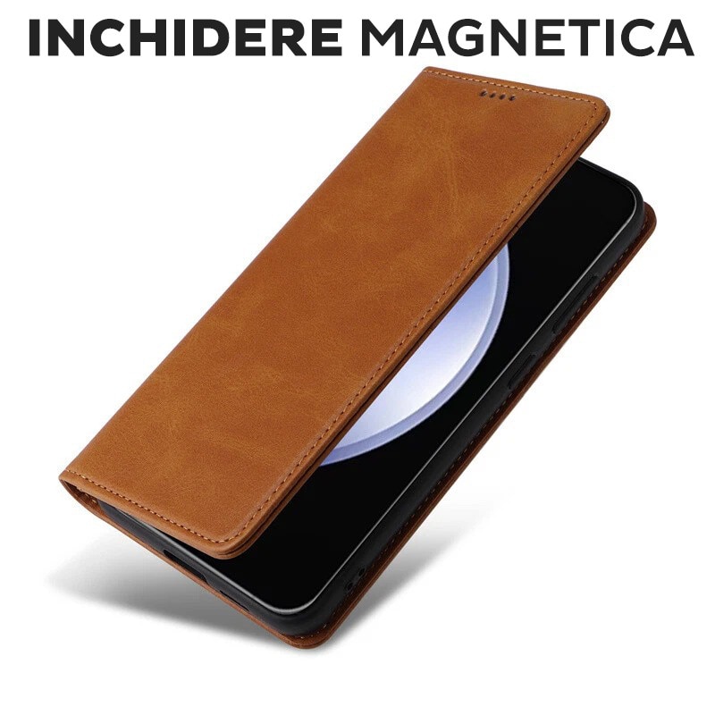 Husa pentru Samsung Galaxy A17 5G Daden® Flip Leather Deluxe, Antisoc, Inchidere magnetica, Buzunar card, Calitate Premium, Maro