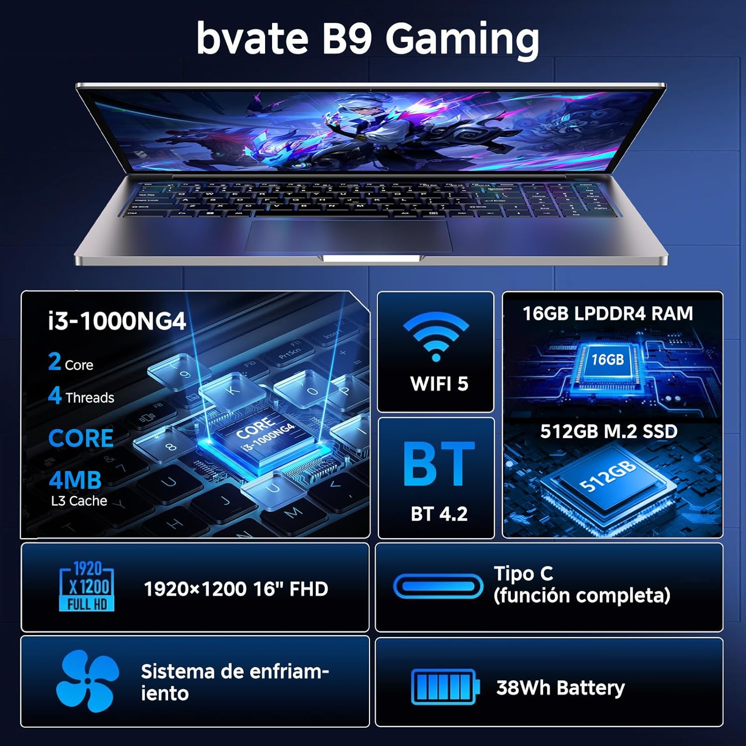 Gaming Notebook 16 GB RAM 512 GB 1 TB SSD expansiune Core i3 (pana la 3.2 GHz) Laptop Notebook 16 inch 1920 x 1200 IPS UHD 5G WiFi cu mouse si tastatura autocolante Italian-argintiu