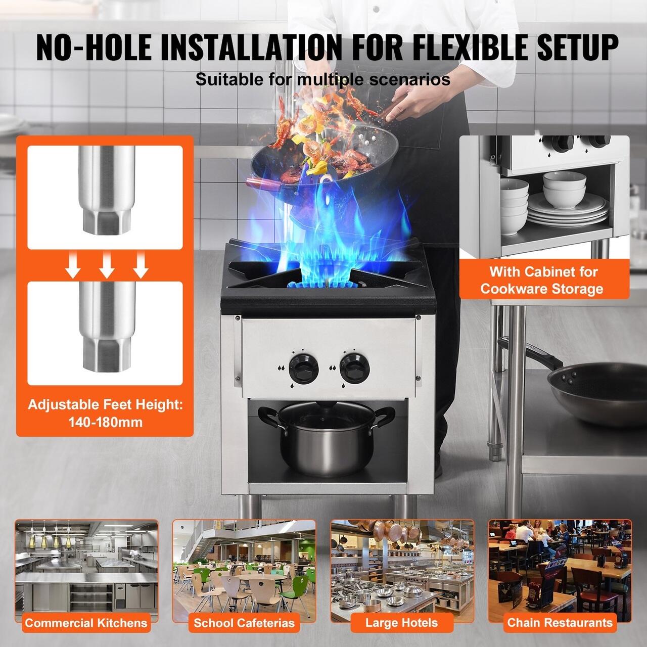 Aragaz profesional, 1 x Arzator, Inox si Fonta, 26 kW, dimensiune 460 x 620 x 615 mm