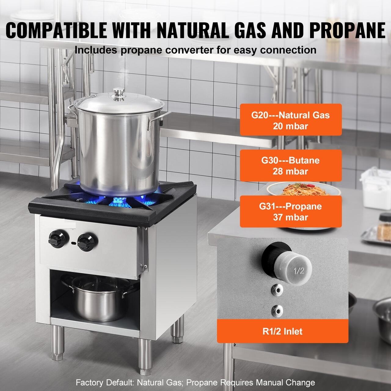 Aragaz profesional, 1 x Arzator, Inox si Fonta, 26 kW, dimensiune 460 x 620 x 615 mm