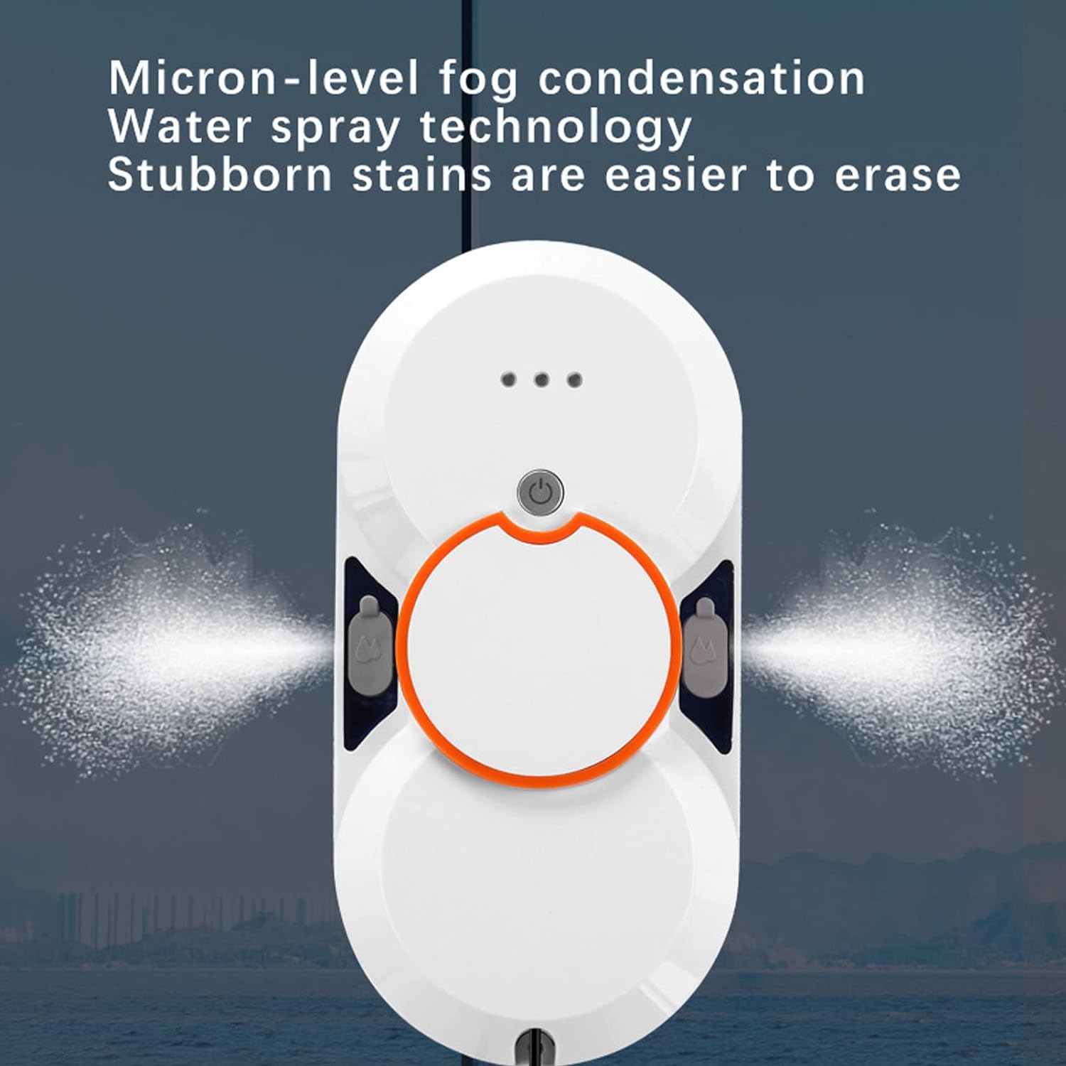 Robot de curatare geamuri, WALALLA, Spray de apa in doua cai, UPS incorporat, Doua rezervoare de apa de 30 ml, Cu telecomanda, 10 carpe de rezerva, Aspiratie 5600 Pa, Alb