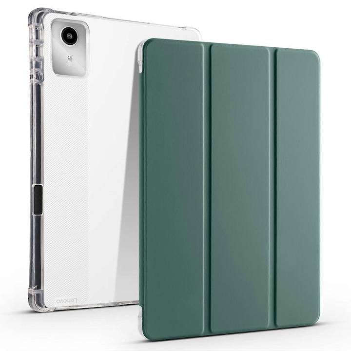 Husa tableta Tri-fold cu suport pentru stilou, protectie completa, verde inchis, pentru Lenovo Tab M11 (Xiaoxin Pad 11 2024)