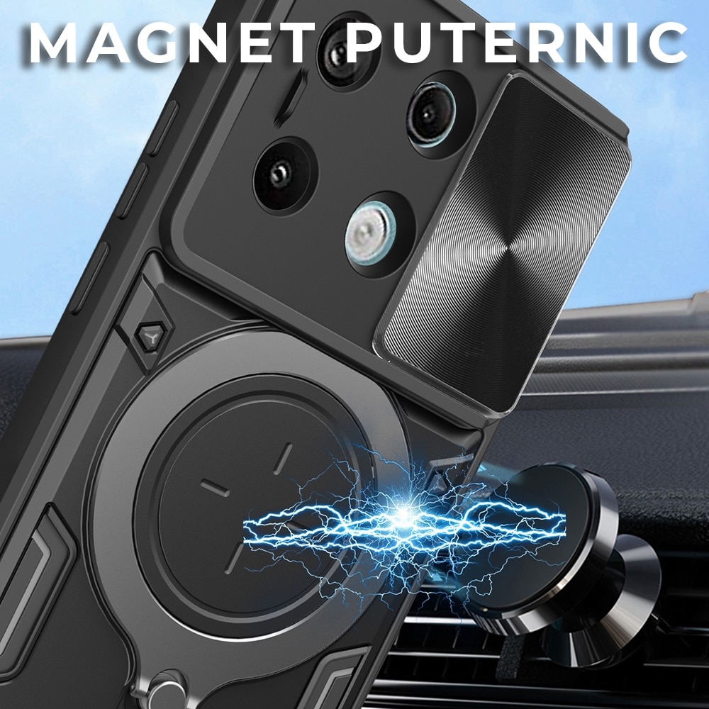 Husa pentru Xiaomi Redmi Note 13 5G, CamGuard Pro Kickstand, Slider Camera, Antisoc, Protectie Superioara, Negru