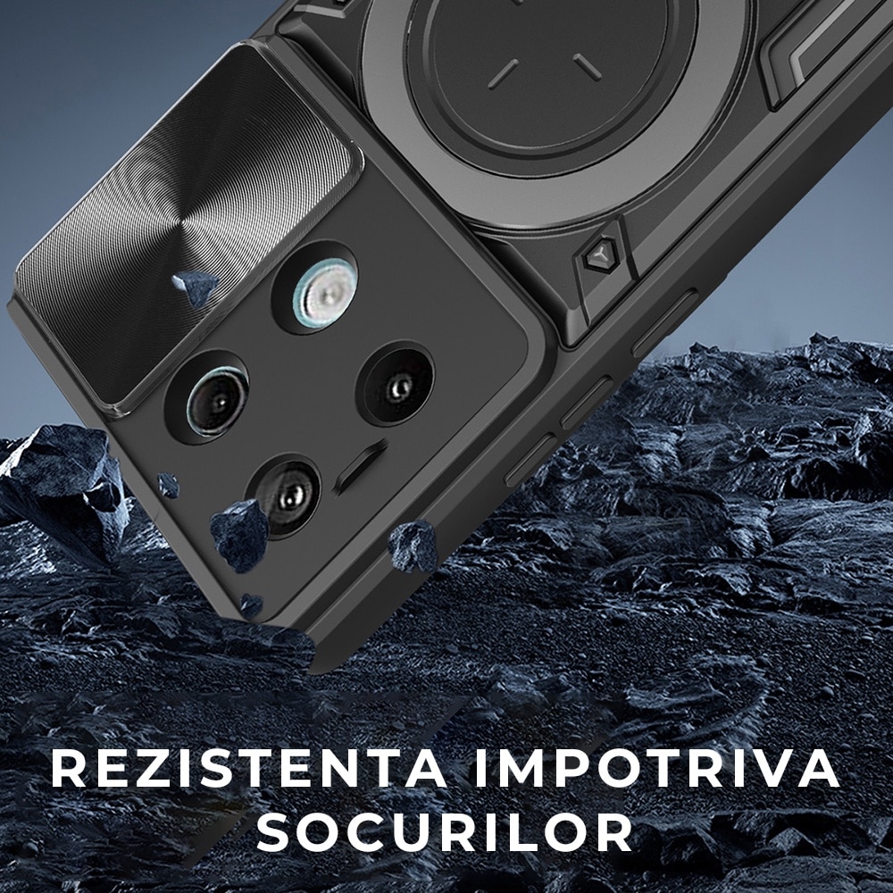 Husa pentru Xiaomi Redmi Note 13 5G, CamGuard Pro Kickstand, Slider Camera, Antisoc, Protectie Superioara, Negru